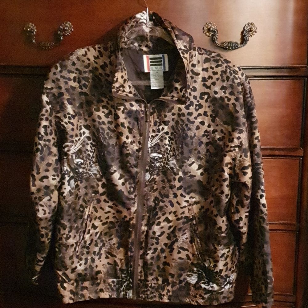 Vtg 80s Silk Cheetah Print Pullover Jacket sz M